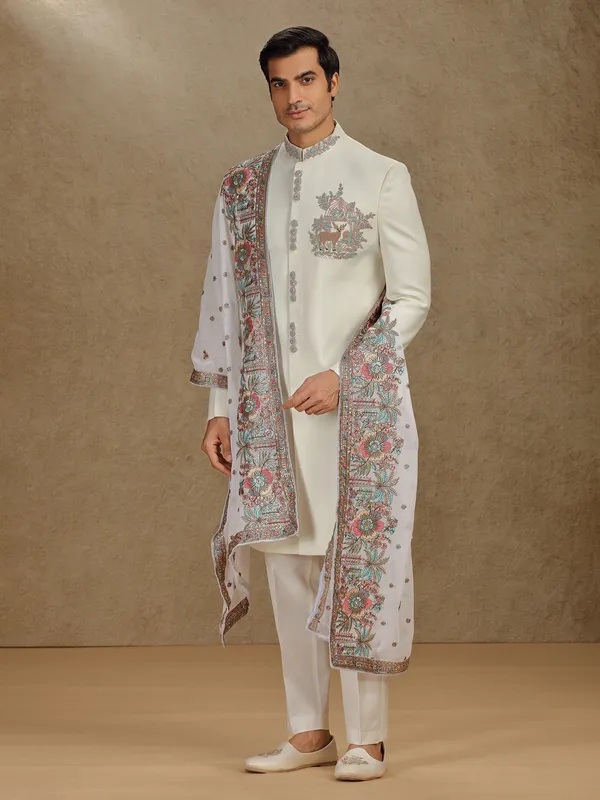 Cream terry rayon indo western with dupatta