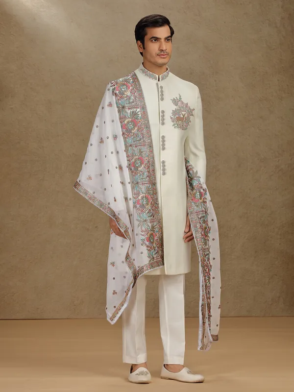 Cream terry rayon indo western with dupatta
