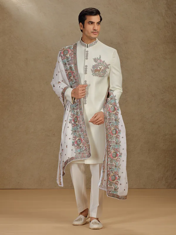 Cream terry rayon indo western with dupatta