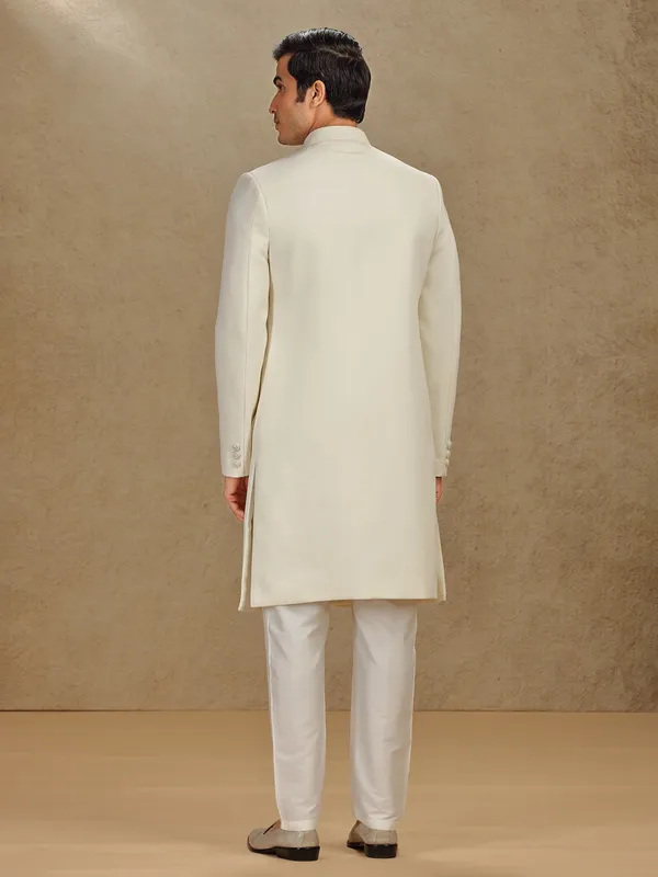 Cream terry rayon indo western with embroidery dupatta