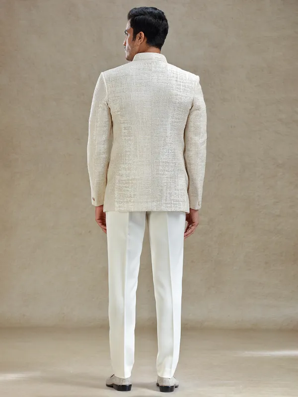Cream textured jodhpuri set in jute fabric