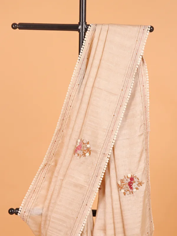 Cream thread weaving saree in semi cotton silk