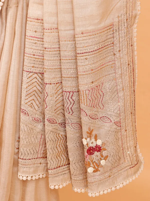 Cream thread weaving saree in semi cotton silk