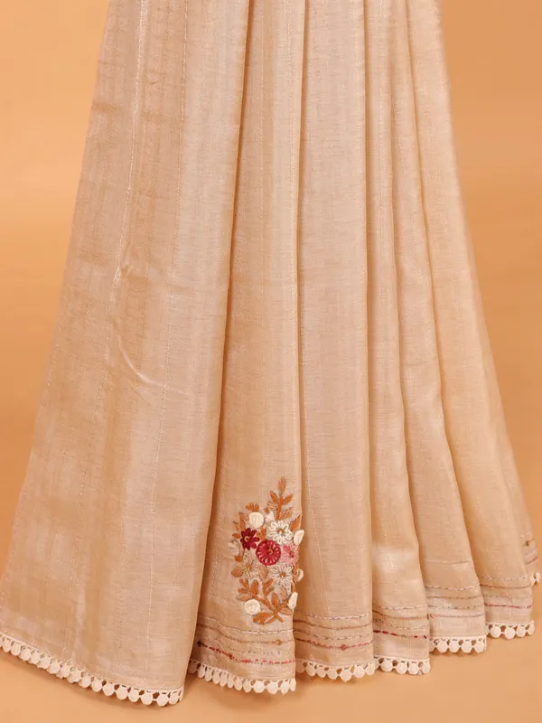 Cream thread weaving saree in semi cotton silk