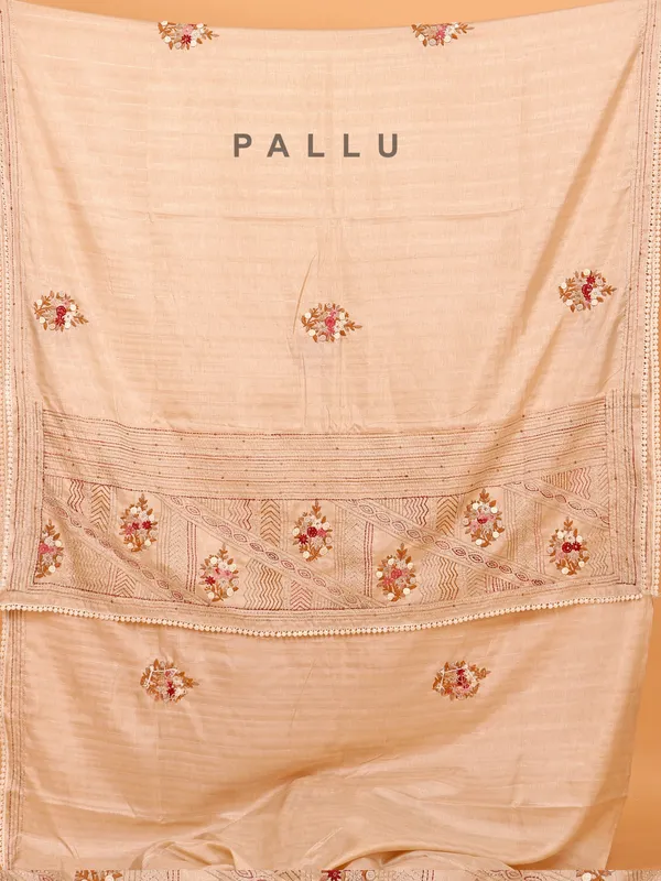 Cream thread weaving saree in semi cotton silk
