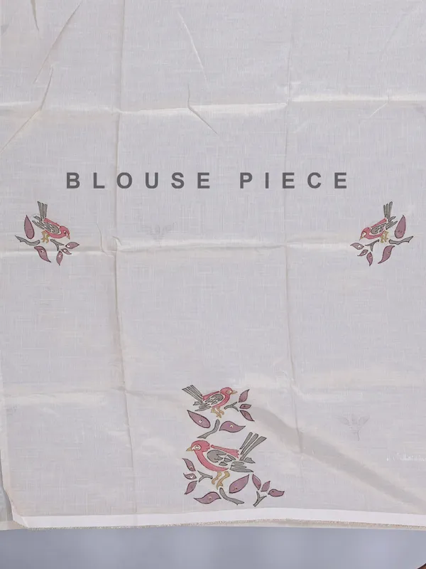 Cream tissue cotton silk saree with sequins and embroidery detailing
