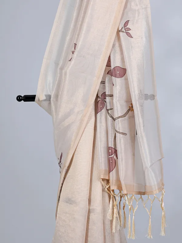Cream tissue saree with threaded elegance