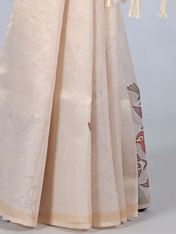 Cream tissue saree with threaded elegance