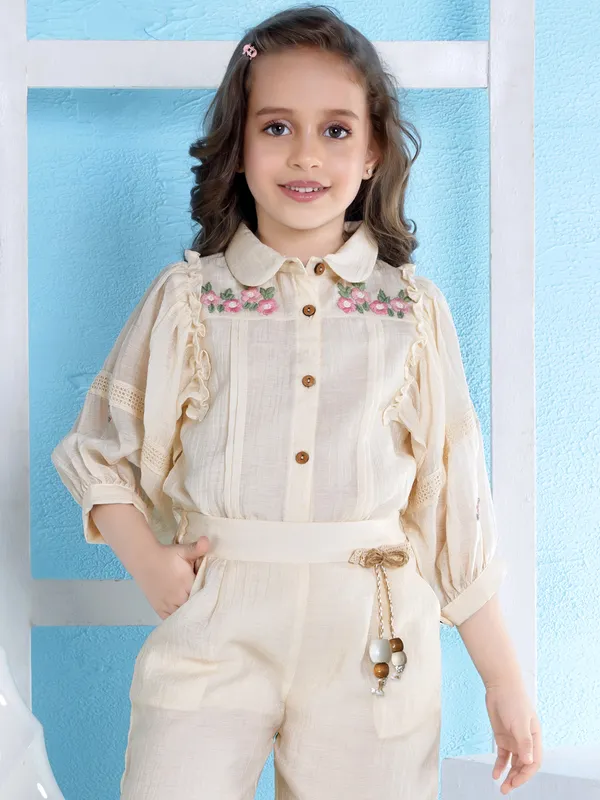 Cream tissue silk co ord set for festivals