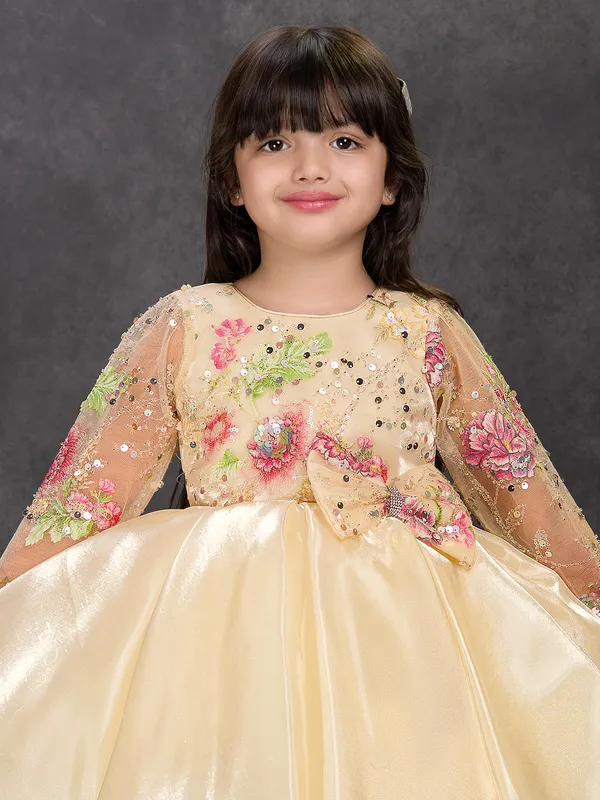 Cream tissue silk embroidered frock