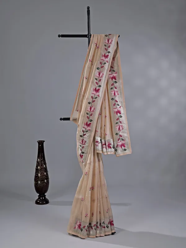 Cream tissue silk saree for weddings