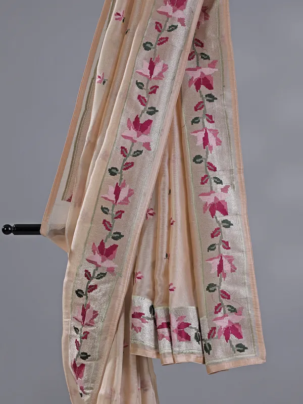 Cream tissue silk saree for weddings