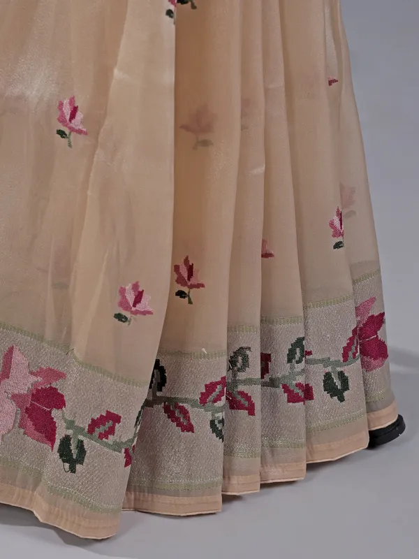 Cream tissue silk saree for weddings