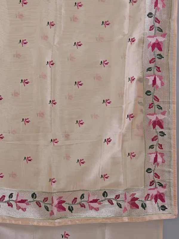 Cream tissue silk saree for weddings