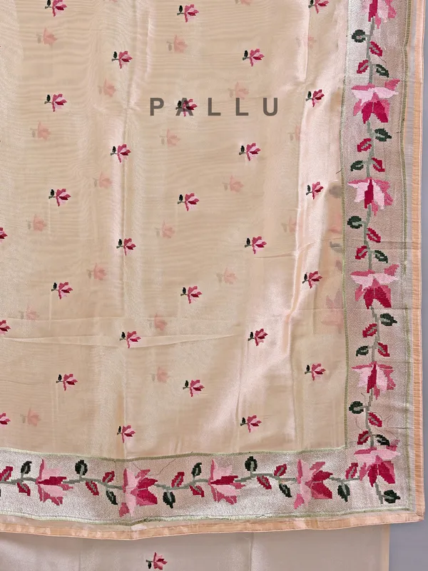 Cream tissue silk saree for weddings