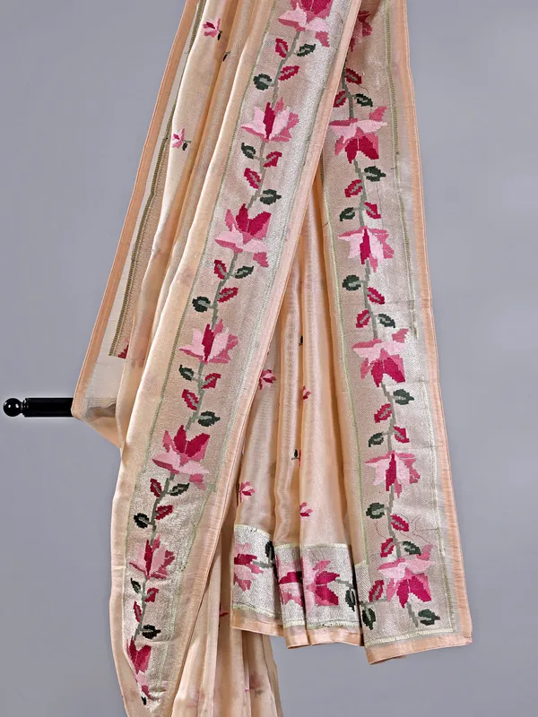 Cream tissue silk saree for weddings