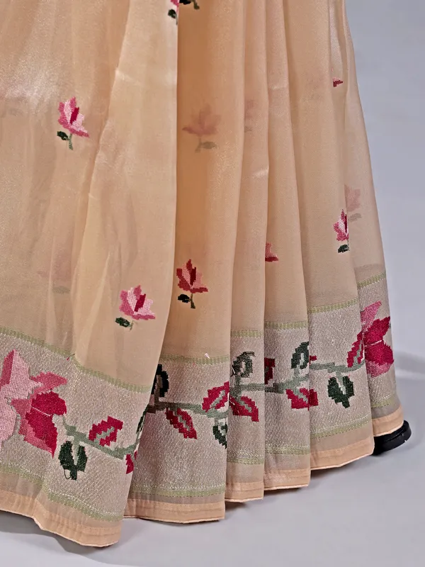Cream tissue silk saree for weddings