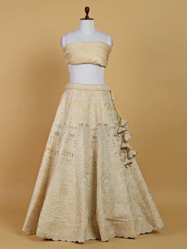 Cream unstitched bridal lehenga choli