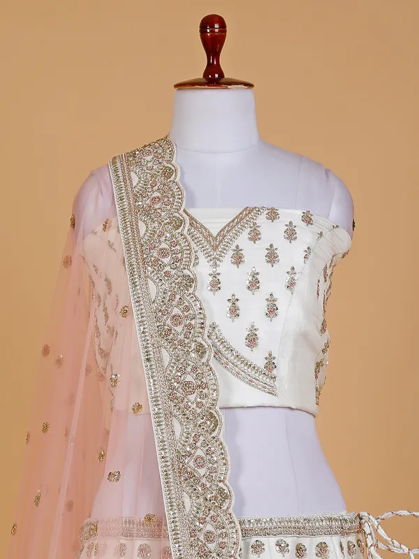 Cream unstitched lehenga choli in raw silk