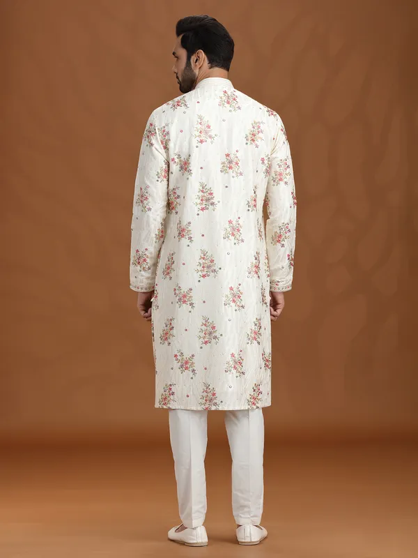 Cream viscose kurta suit with floral design