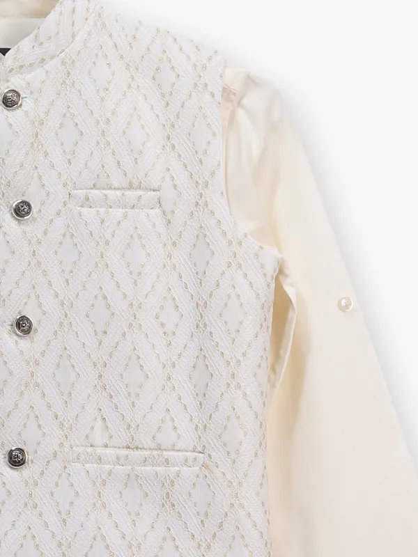 Cream waistcoat set with resham work for boys