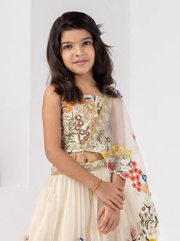 Cream wedding wear lehenga choli with tissue silk