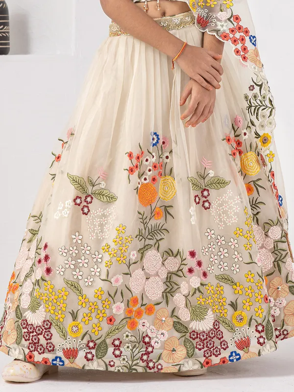Cream wedding wear lehenga choli with tissue silk
