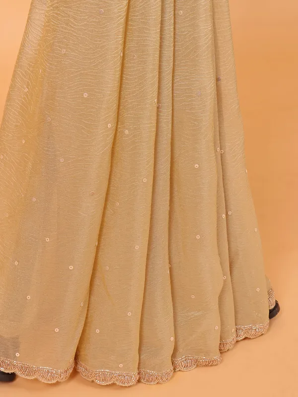 Cream wedding wear saree in organza