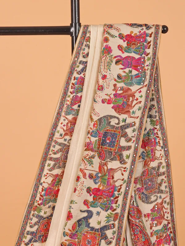 Cream wedding wear saree in zari weaving