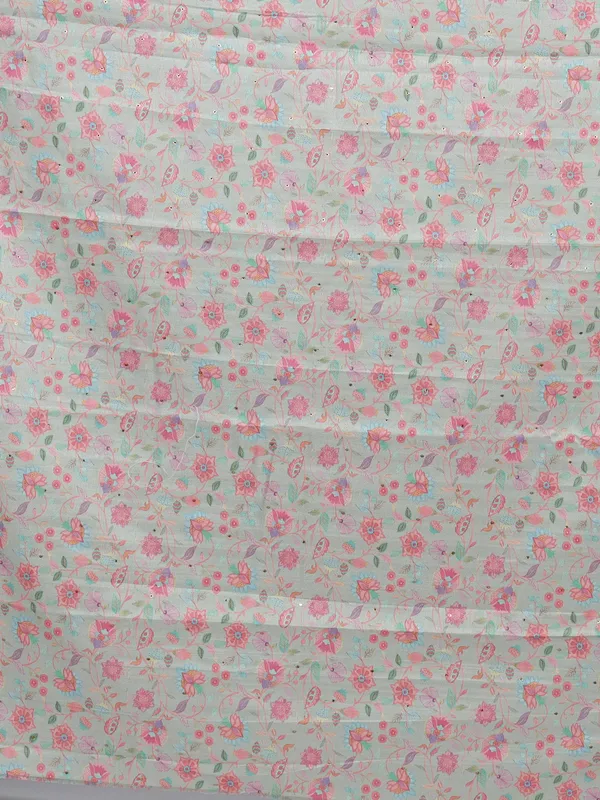 Cream zari woven silk saree with florals printed