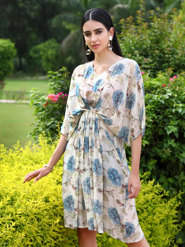 Crepe printed cream kurti for casual