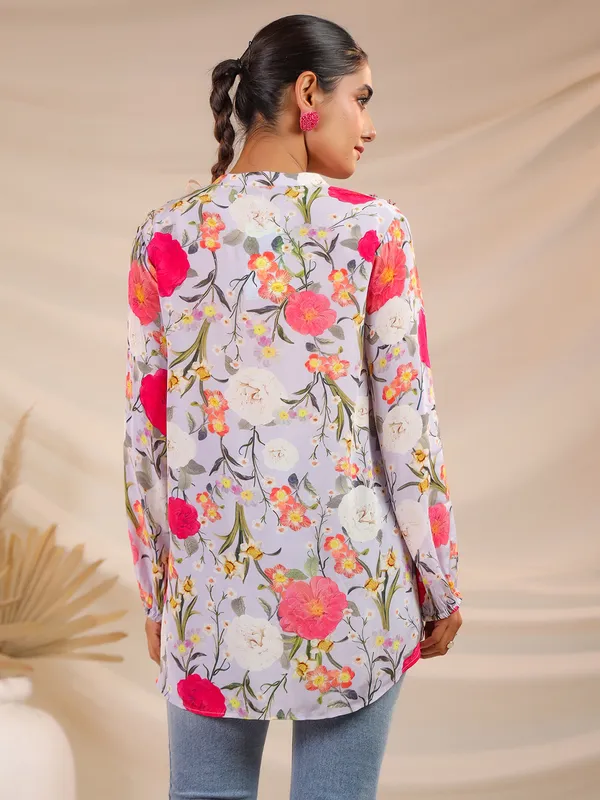 Crepe printed lilac purple top