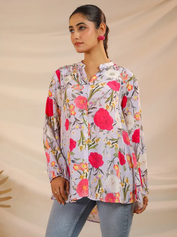 Crepe printed lilac purple top