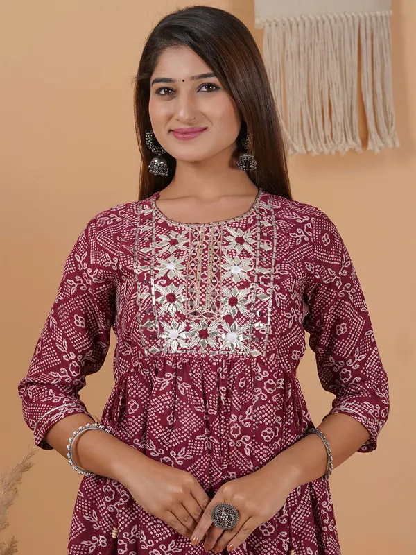 Crepe printed maroon kurti with pant