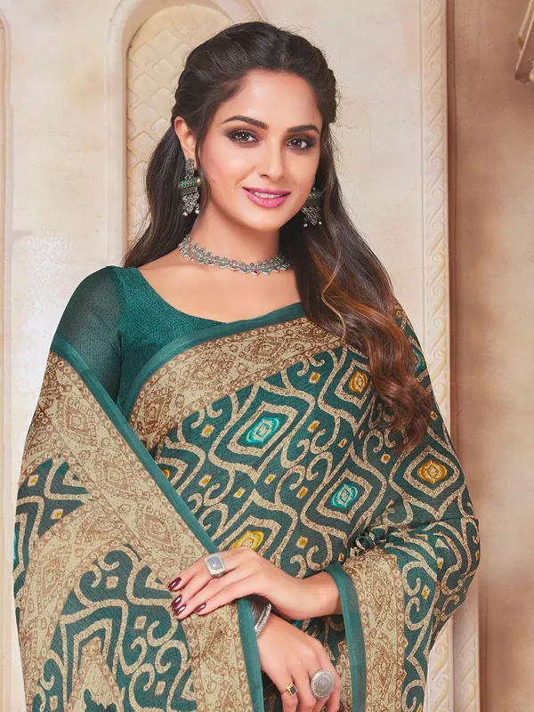 Crepe saree for festive events in stone green