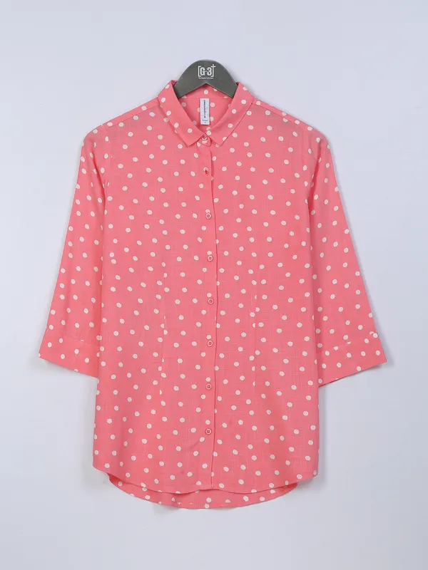 Crimsoune Club peach printed cotton shirt