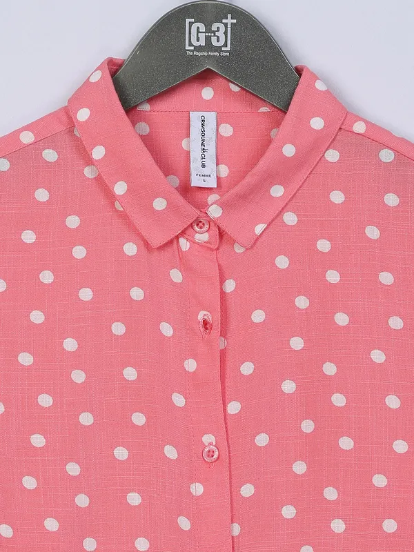 Crimsoune Club peach printed cotton shirt