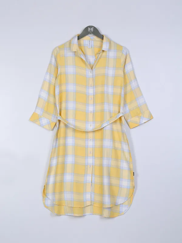 Crimsoune Club yellow cotton checks shirt