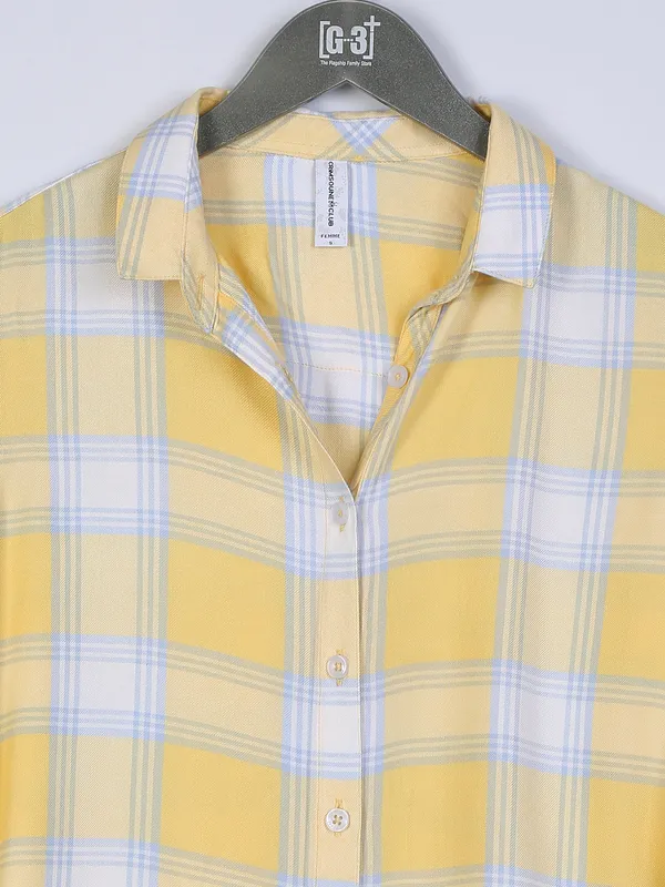 Crimsoune Club yellow cotton checks shirt