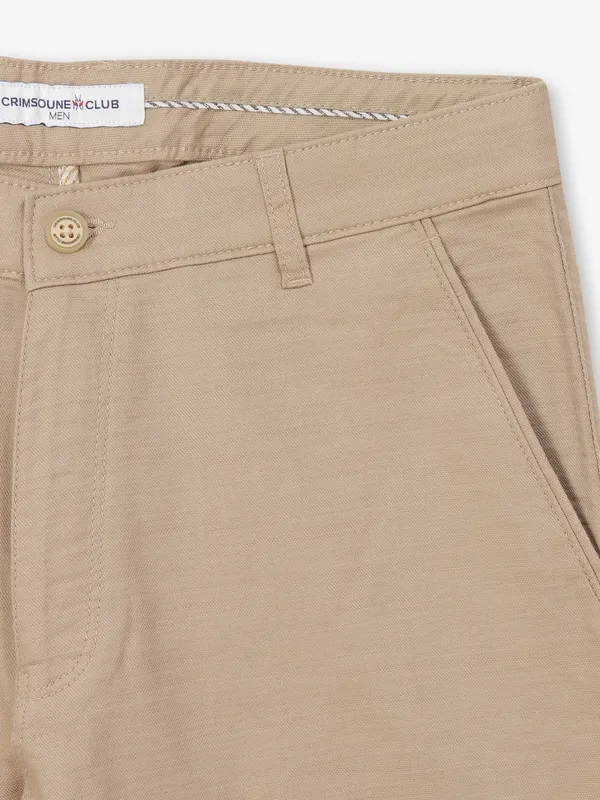 CRIMSOUNE CLUB beige cotton urban fit men trousers with pockets