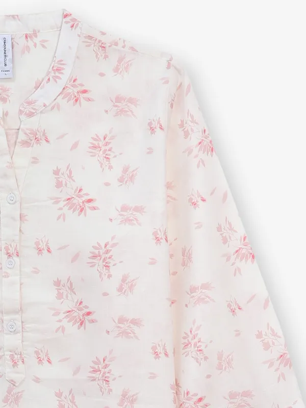 CRIMSOUNE CLUB beige printed cotton top