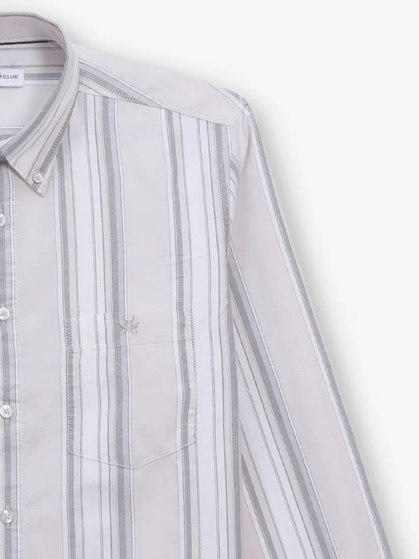 CRIMSOUNE CLUB beige stripe button down shirt