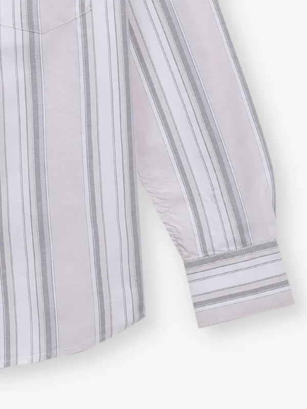 CRIMSOUNE CLUB beige stripe button down shirt