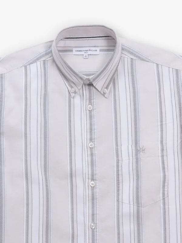 CRIMSOUNE CLUB beige stripe button down shirt