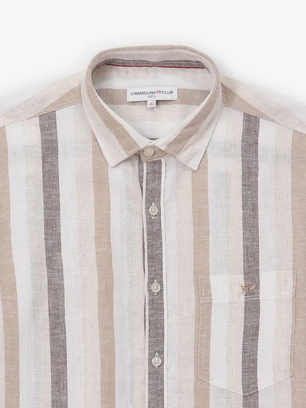 CRIMSOUNE CLUB beige stripe cotton shirt