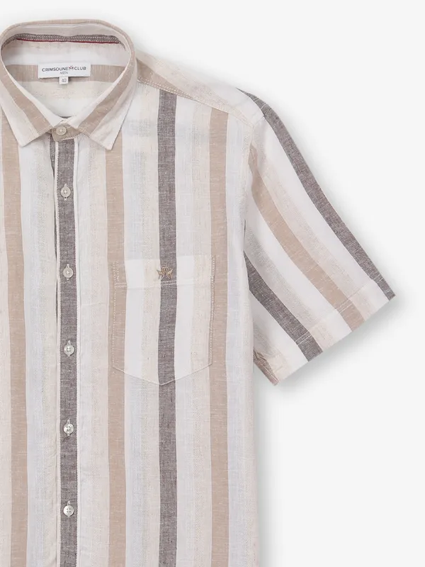 CRIMSOUNE CLUB beige stripe cotton shirt