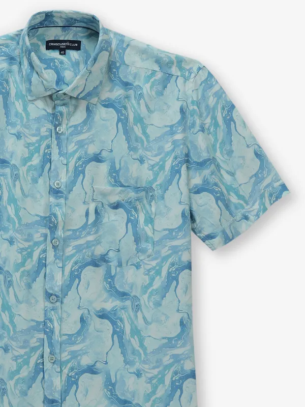CRIMSOUNE CLUB blue printed cotton shirt