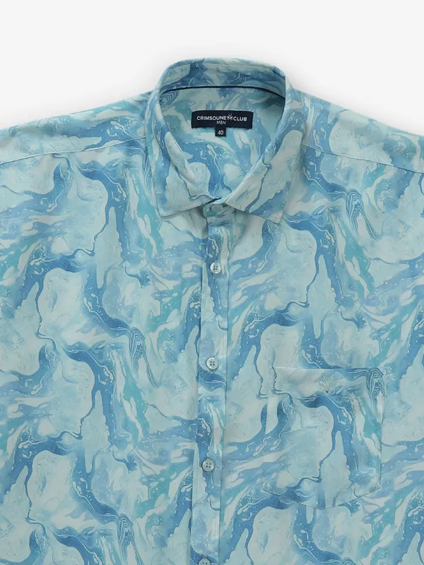 CRIMSOUNE CLUB blue printed cotton shirt