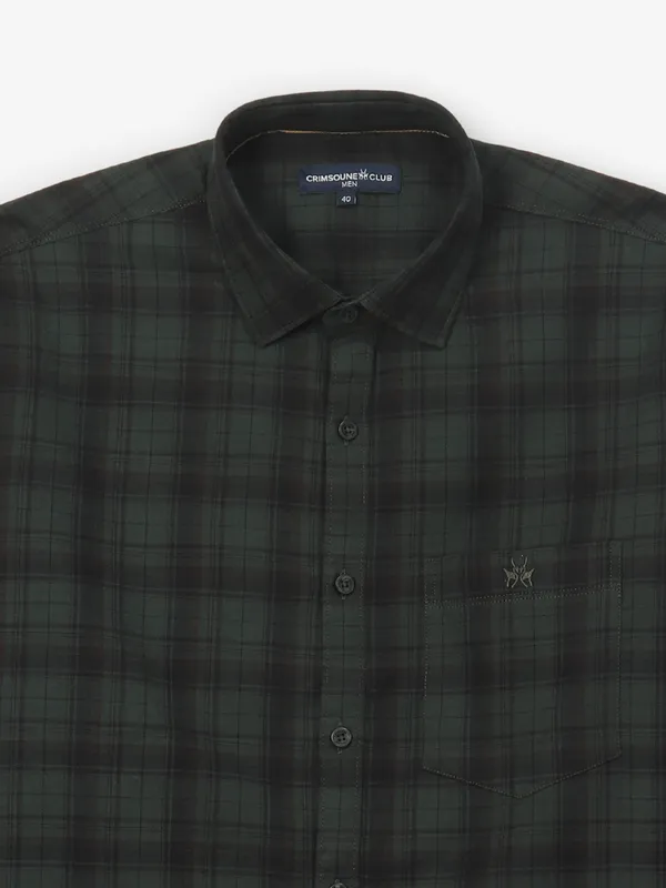 CRIMSOUNE CLUB bottle green checks cotton shirt