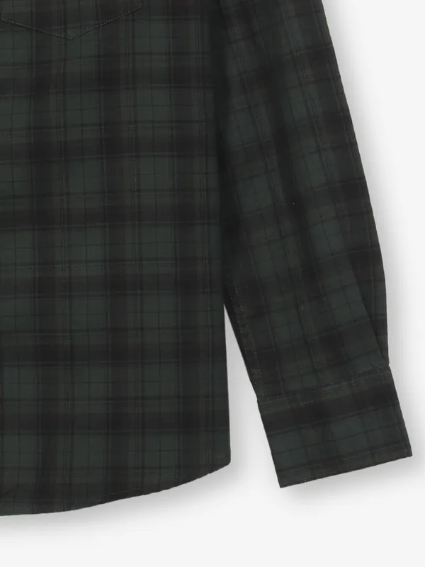 CRIMSOUNE CLUB bottle green checks cotton shirt